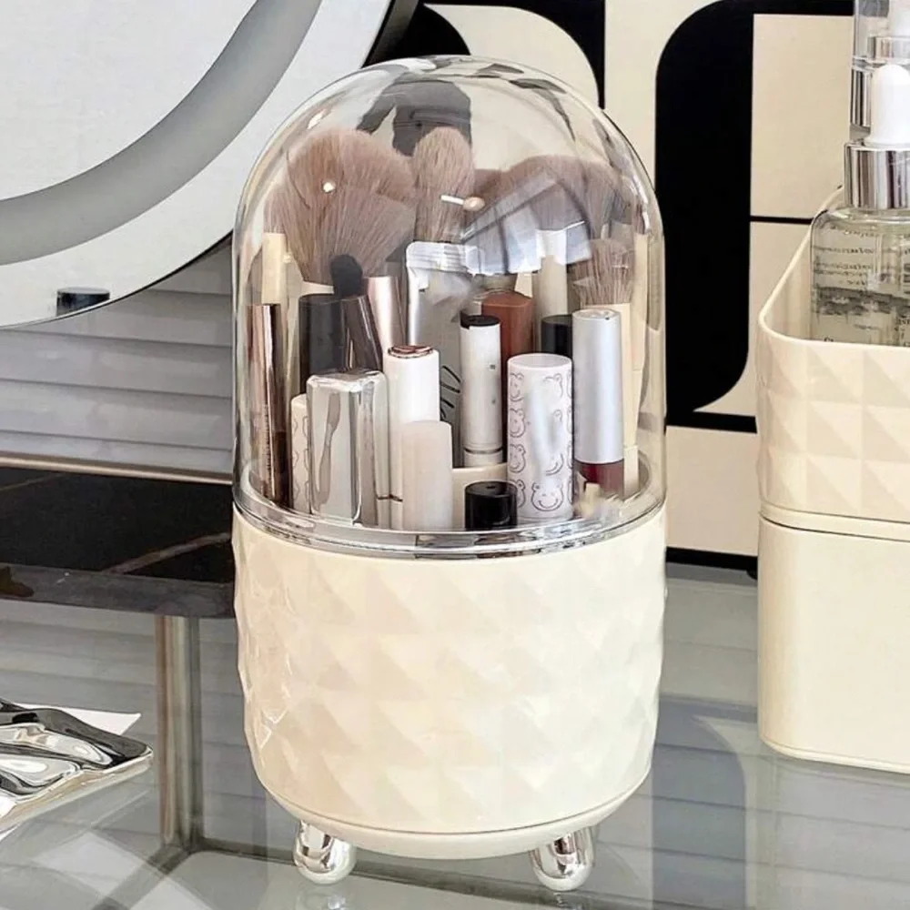 Cream Makeup Brush Holder with Clear Dome